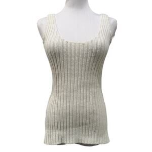 Lauren Ralph Lauren White Ribbed Knit Tank Top XS Cotton Chic Slim Stretch